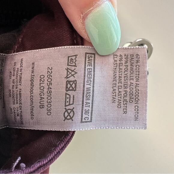 Topshop Leigh High Waisted Purple Skinny Jeans Stretchy Dark Wash Sz 26 - Picture 9 of 11